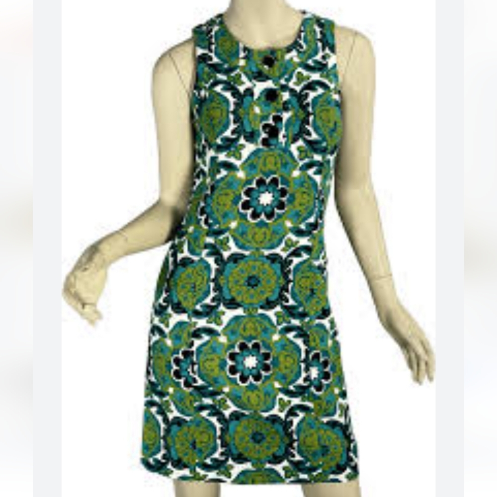 60s Mod Green Aqua Print Linen Mini Sundres - Picture 4 of 4